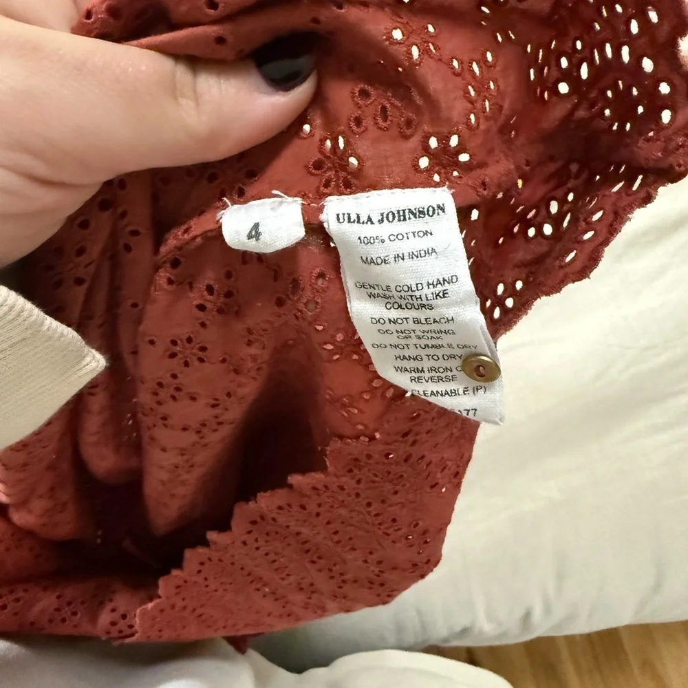 Ulla Johnson Choux Blouse Ruffle Top in Rust / Burnt Orange